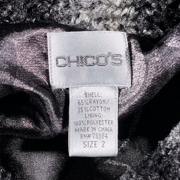 Chico's Black/Gray Vertical Stripe "Fuzzy" Texture Jacket/Coat Size 2 US Size 12 - Picture 4 of 12